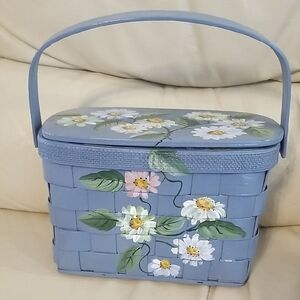 Hand-Painted Floral Woven Basket